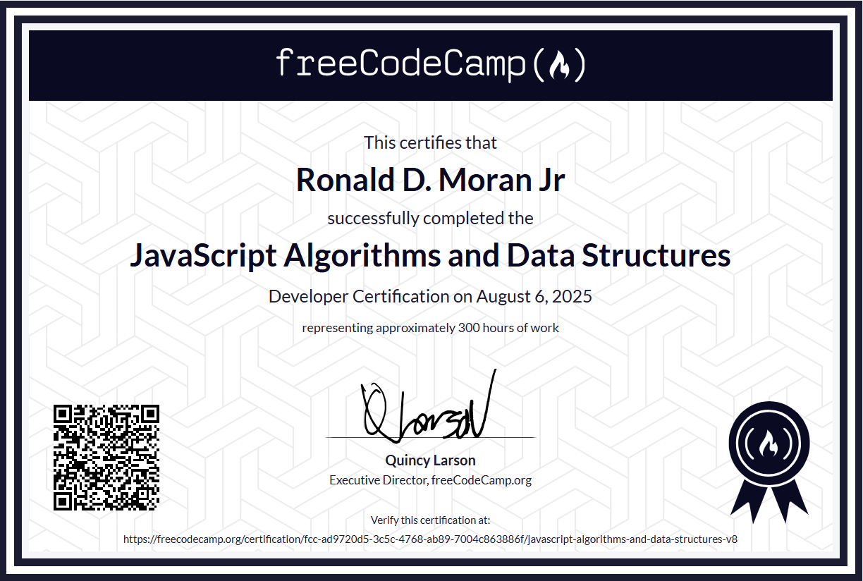JavaScript Algorithms and Data Structures Certificate