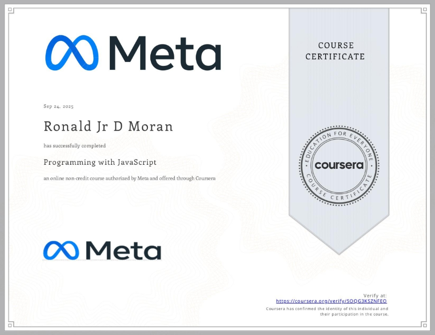 Programming With Javascript Certificate