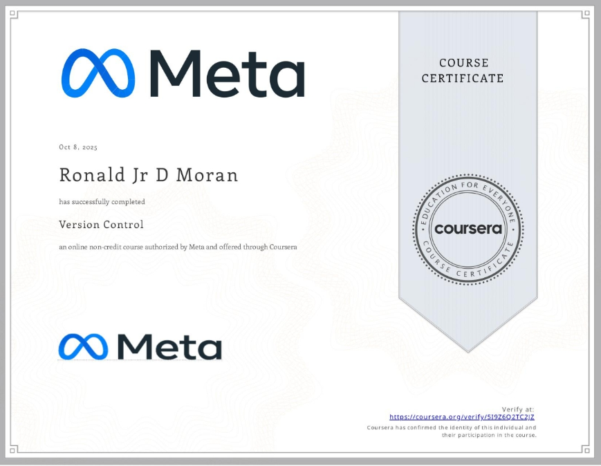 Version Control Certificate